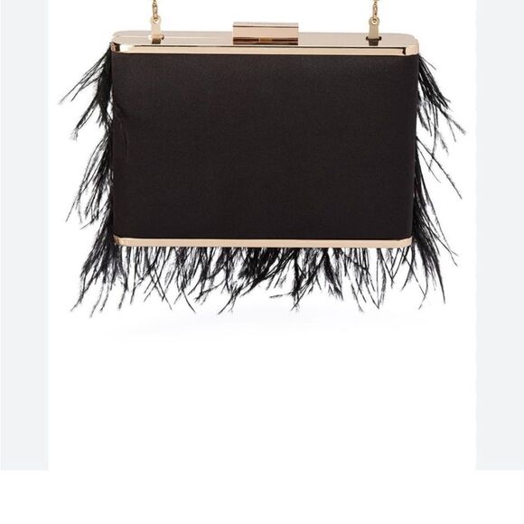 NWT Olga Berg Ostrich Feather Embellished Clutch - Picture 5 of 9